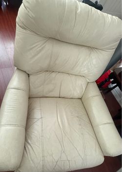 Cream white Leather Armchair chair and coffee table w glass
