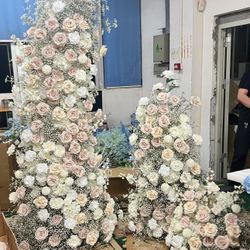 Two Floral Panels White Light Pink and Peach Baby Breath