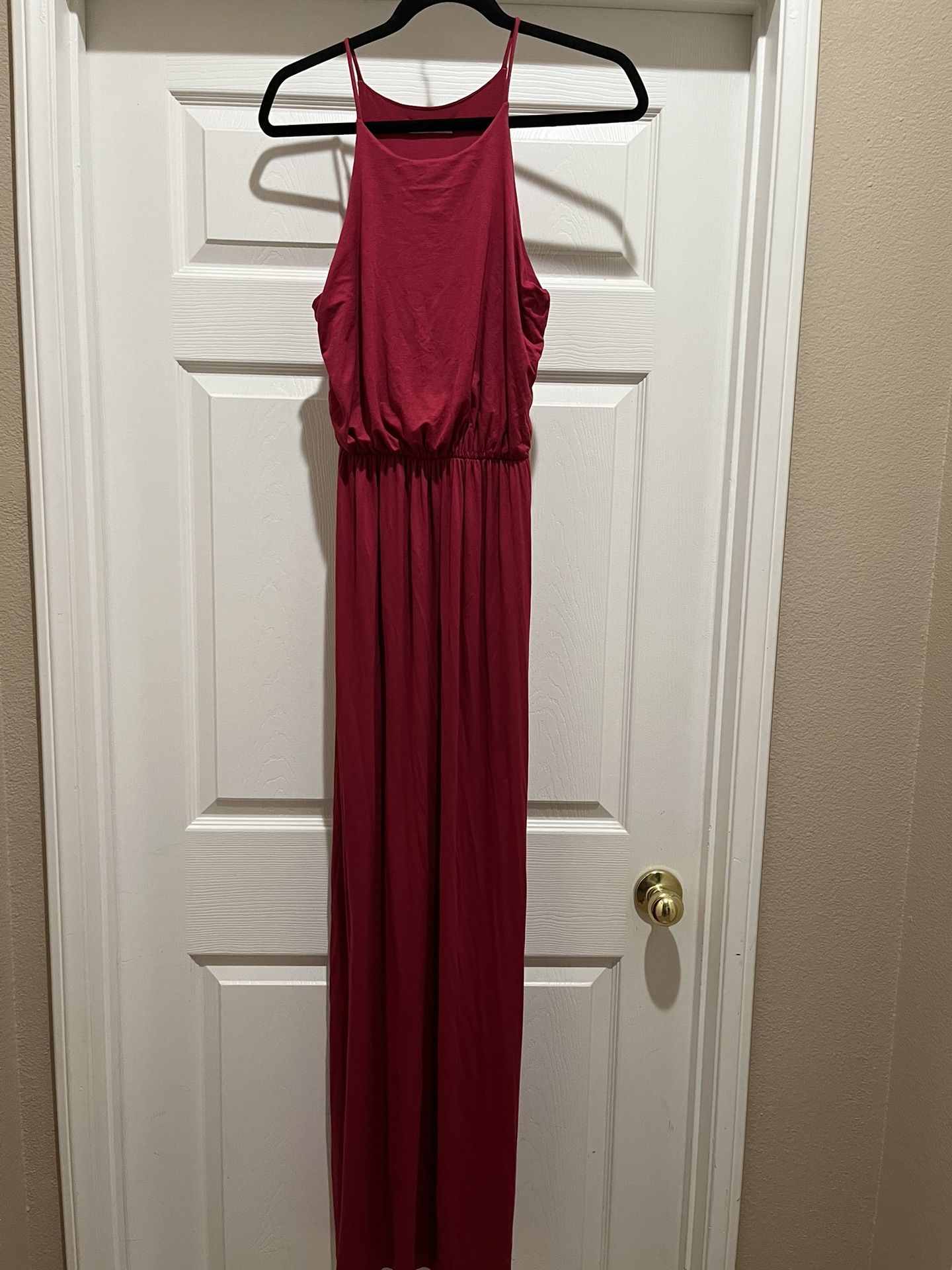 LUSH Maxi Dress Sleeveless Halter Top Maroon Medium 