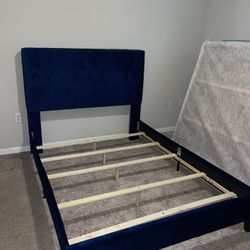 Velvet Upholstered Bed Frame – Navy Blue
