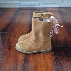 UGG Corene Toddler Boots Size 8 Chestnut Suede Ribbon Back Zip