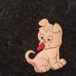 VTG.RARE GENUINE COPPER " DOG," RED TONGUE PIN