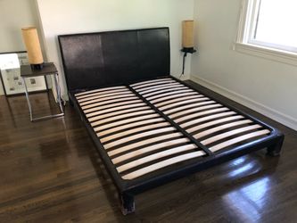 Dark Brown Faux Leather Platform Bed Frame