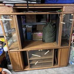 Entertainment Center w/ Lighted 2 Glass Curio Cabinet 