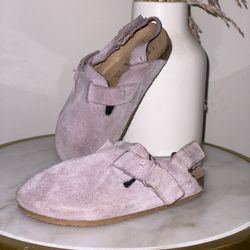Purple Leather Suede Clogs 