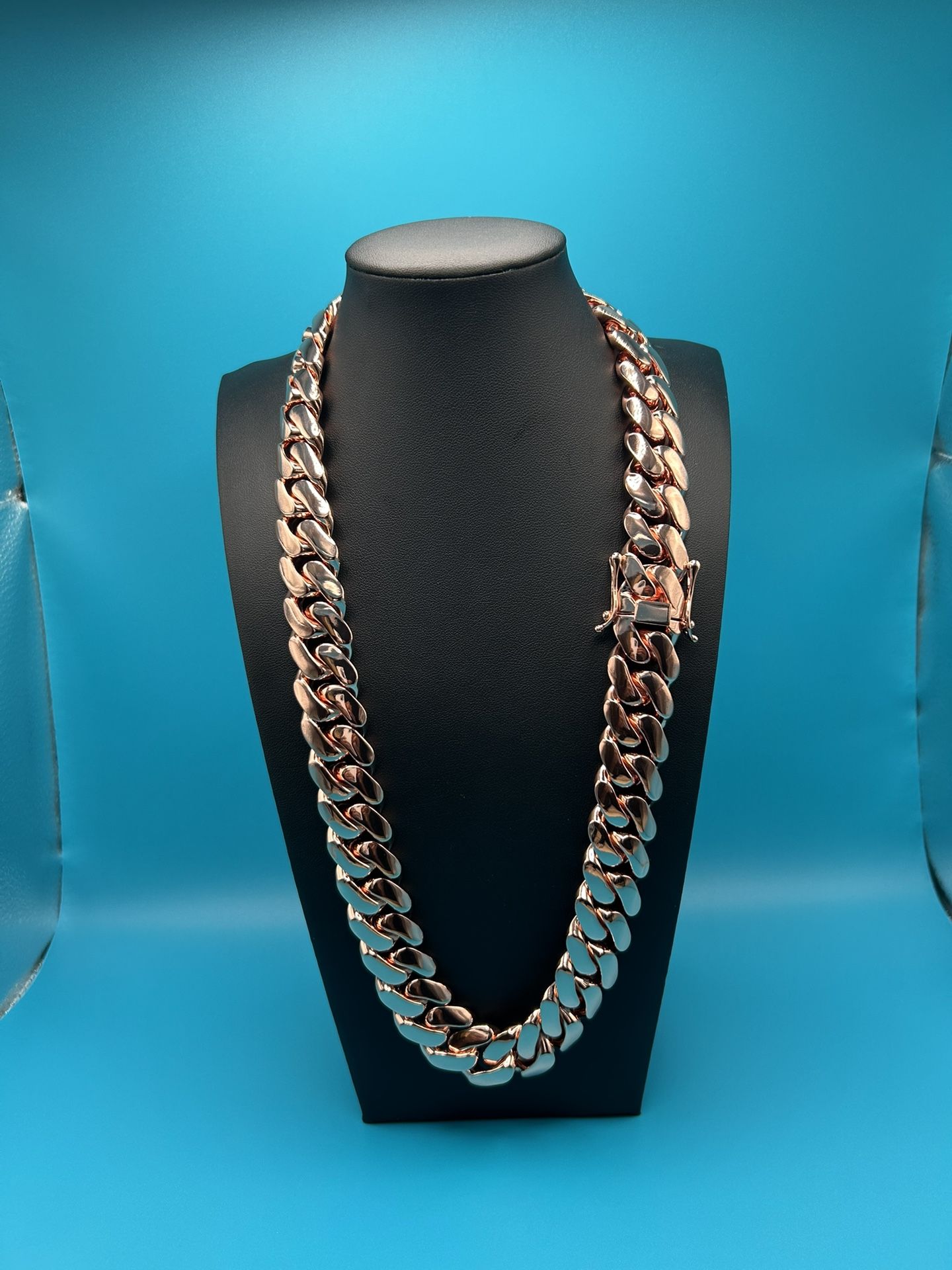 20mm Miami Cuban Link Rose Gold Plated Chain Necklace 18k & 14k Crab Old School Regular Lock 