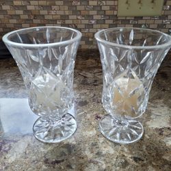 Lead Crystal Candle Holders, Set Of 2.