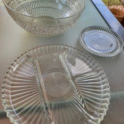 3 Cut Clear Glass Dishes