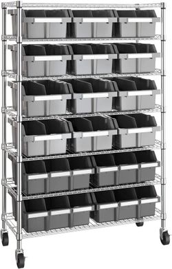 Seville Heavy Duty NSF Bin Rack Solid Steel Shelf Storage, Garage, Office Classroom Kitchen 16 Bins 