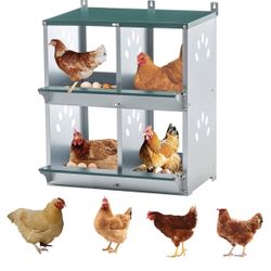 New Metal Nesting Box for Chickens, Roll Away Chicken Nesting Boxes with 6 Compartments, Wall-Mounta