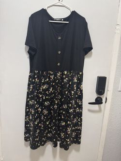 Plus Size Black Floral Dress - 3x