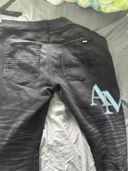 mens crystal staggered logo jeans