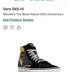 New Metallica Vans Men’s 10