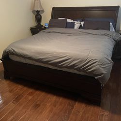 Bed Frame, Nightstands And Lamps