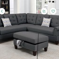 Brand New  Sectional  In Gray Fabric  With Ottoman  Included  In Stock Ready For Pick Up Or Delivery  