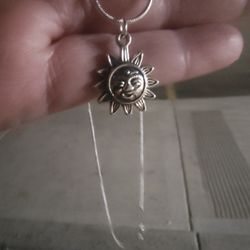Silver Sun Necklace - Smiling Sun Necklace 