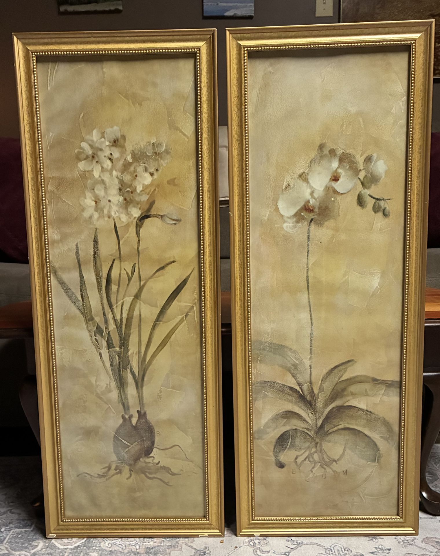 Pair of Vintage Cheri Blum Prints, White Narcissus & Orchid, Matted And Framed