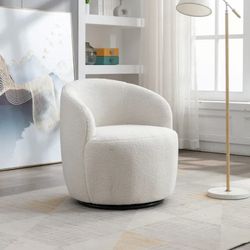 Teddy Fabric Swivel Accent Armchair Barrel Chair – Ivory White

