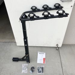 New $65 Tilt Folding 3-Bike Mount Rack Bicycle Carrier 2” Hitch 110lbs Max w/ No-Wooble U Bolt & Straps 