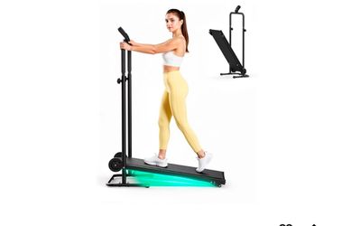 Non-Electric Treadmill with Dual Flywheel - Fixed Incline, Soft Foam Grips, Non-Slip Belt, LCD Monitor, Compact Foldable