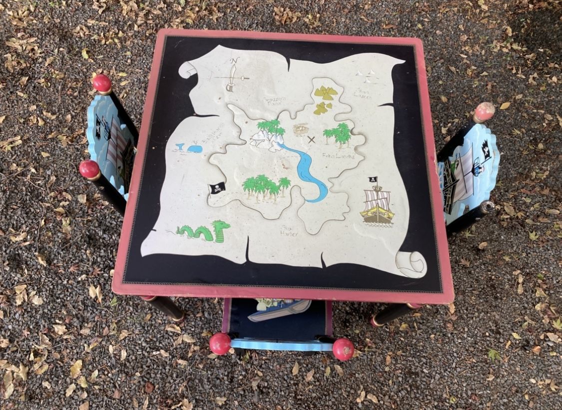 Pirate Themed Table & Kids Chairs & Pirates Chest