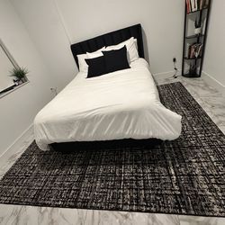 Queen Storage Bed (Black Suede) & 8x10 Area Rug – Moving Sale!