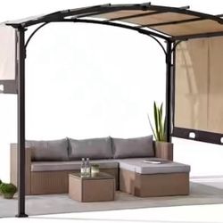 Sunjoy 9.5x11 Arched Steel Pergola with Adjustable Canopy for Patio or Backyard – Brand New