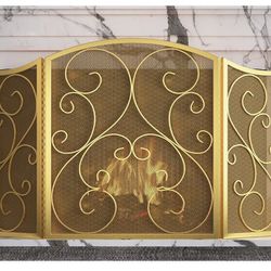 Fire Beauty 3-Panel Wrought Iron Fireplace Screen (48x30”)