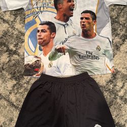 Custom Child Size Large 12 Soccer Cristiano Ronaldo Jersey Outfit Shorts And Shirt 