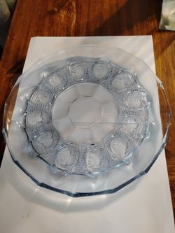 Vintage 1990s anchor hocking Avalon blue pressed glass deviled egg plate