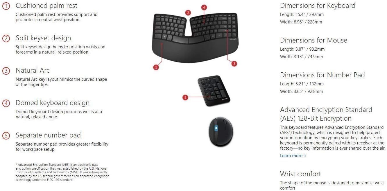 Microsoft Sculpt Ergonomic Wireless Desktop Keyboard and Wireless Mouse L5V-00001