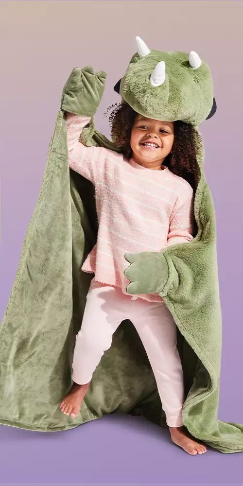 Pillowfort Dinosaur Hooded Blanket 40” x 50” - Green/Hand Pockets