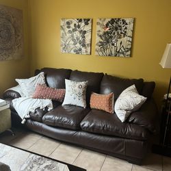 Coffe Leather Large Sofa 