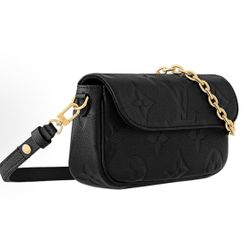 LOUIS VUITTON IVY old flower embossed full-print metal chain cowhide armpit bag baguette bag handbag shoulder bag women's black(s买家20）48
