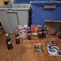 Dale Earnhardt Nascar's collection set 6 bottle that comes in a case 3 cars a calendar book  cyrstal rectangle picture cube and knife