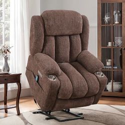 Rusty Brown Textured cotton Powered Reclining Massage Chair