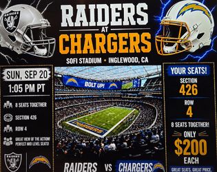 Raiders vs Chargers NFL Tickets – 8 Seats