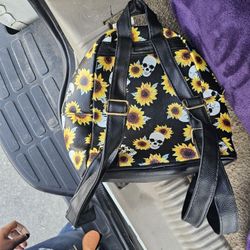 Skulls And Sunflowers Leather Backpack