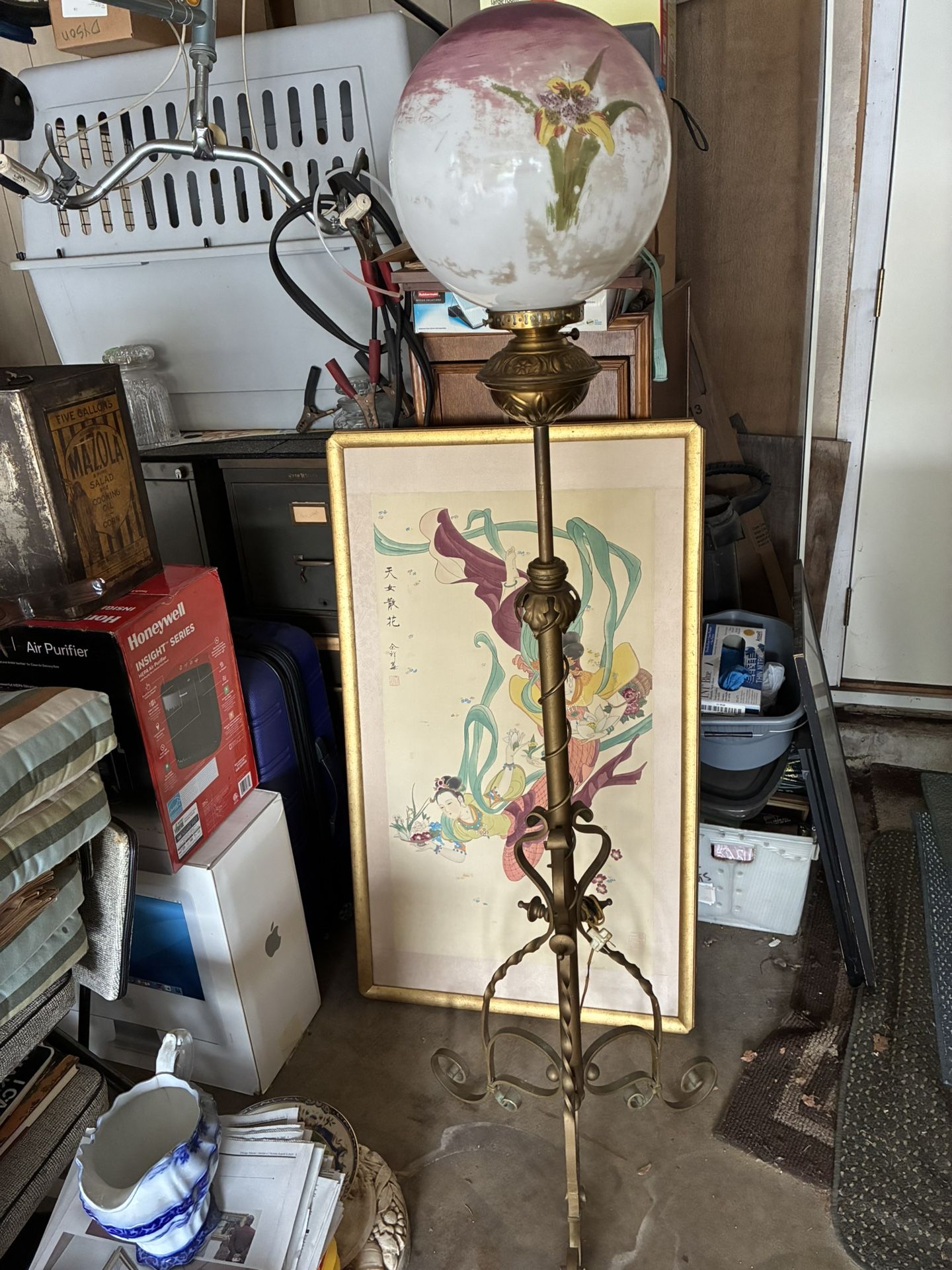 Vintage Adjustable Piano Lamp With Globe
