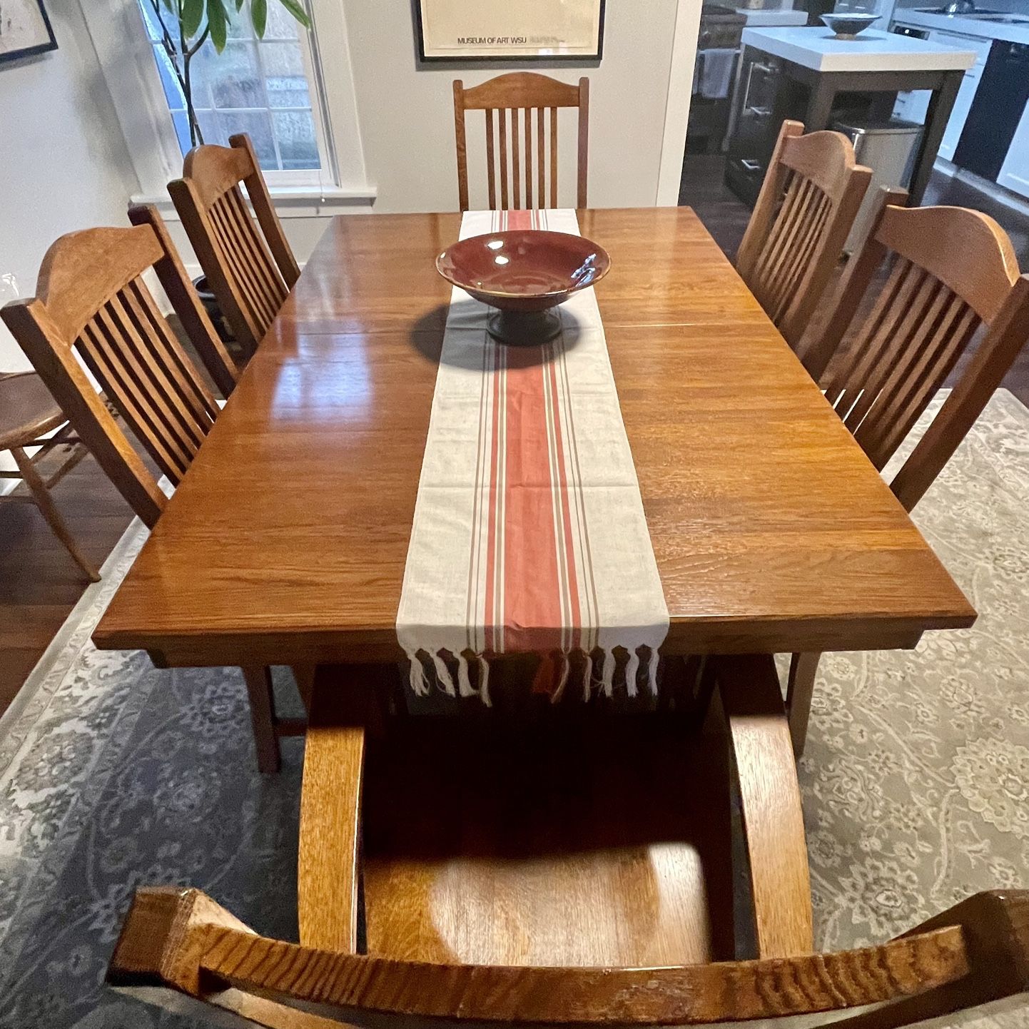 Oak Mission Style Dinner Table And Chairs