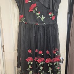 Black Drsss With Embroidered Roses