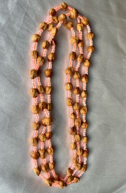 75 Ghost Beads 16” Necklace Juniper Cedar Seeds W/ Small Peach Color Glass Beads