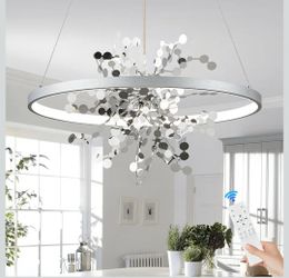 Modern LED Chandeliers 1 Ring Chandelier with Firework Shade 24’’ Dimmable Silver Pendant Light Fixture for Dining Room Fancy Pendant Chandelier for L
