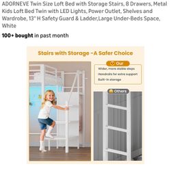 FREE FREE - Twin Size Loft Bed With Stairs (WHITE)