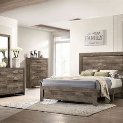 4 PCs Bedroom Set Dresser Mirror Night Stand And Queen Bed 