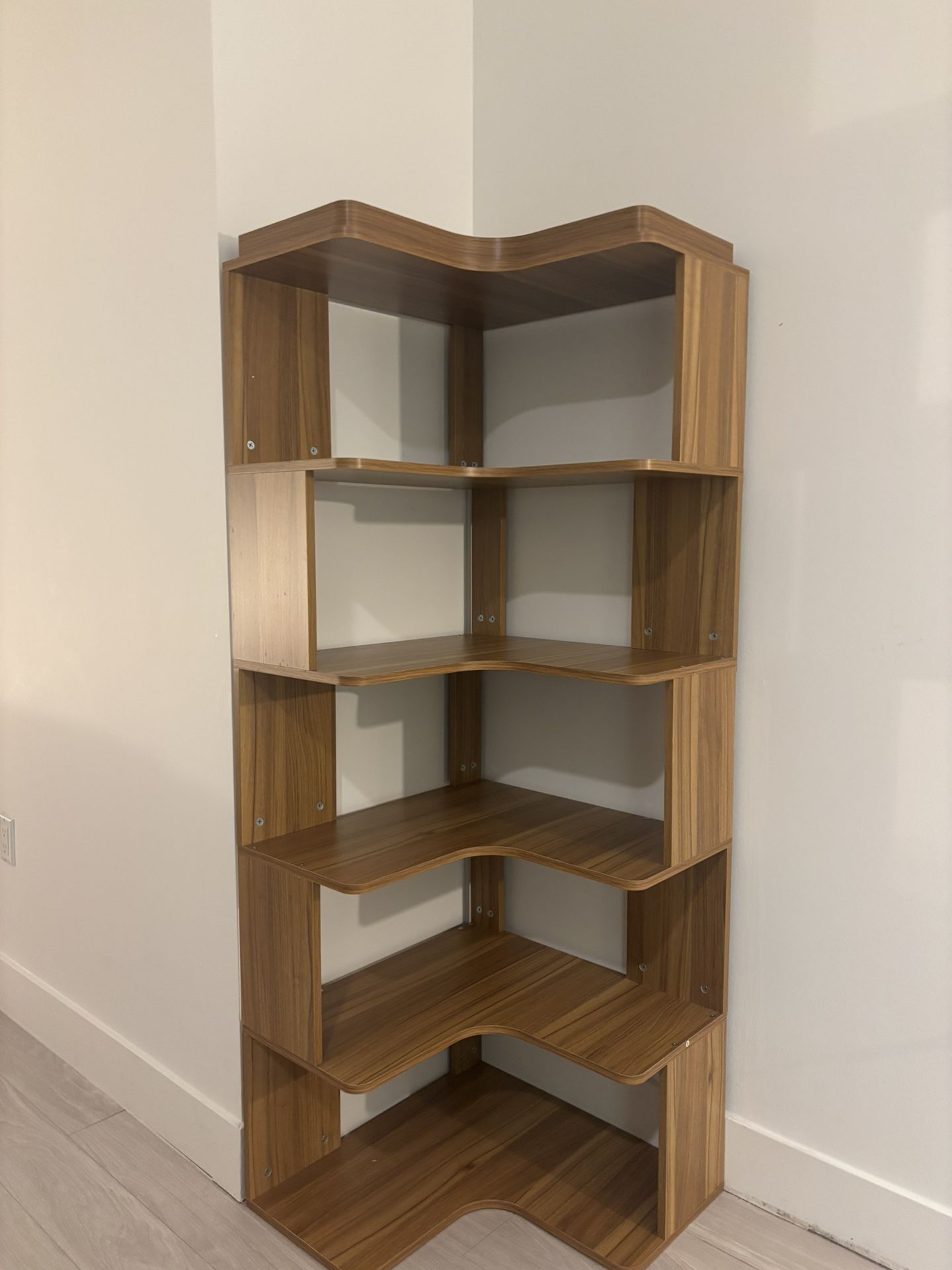 Walnut wood grain bookshelf/pantry