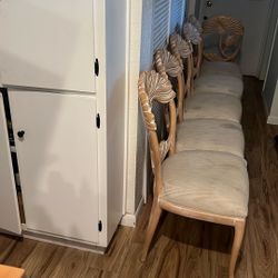 Art Nouveau Coastal Wood Carved Dining Chairs