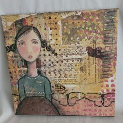 "Grace" Kelly Rae Roberts Collection 12" X 12" X 1" Mixed Media Girl Wall Art