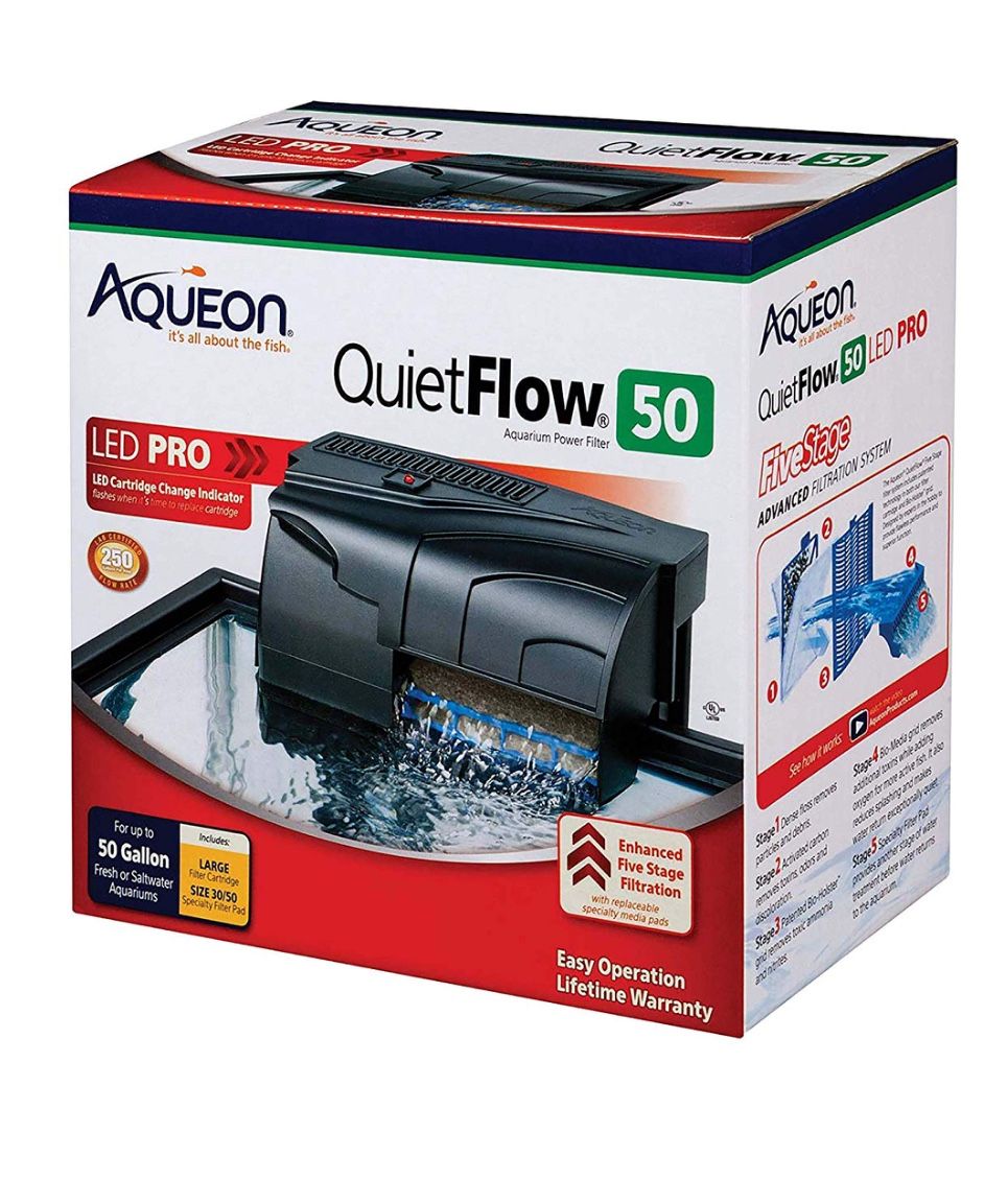 Aqueon QuietFlow 50 LED PRO Aquarium Fish Tank Power Filter For Up To 50 Gallon Aquariums