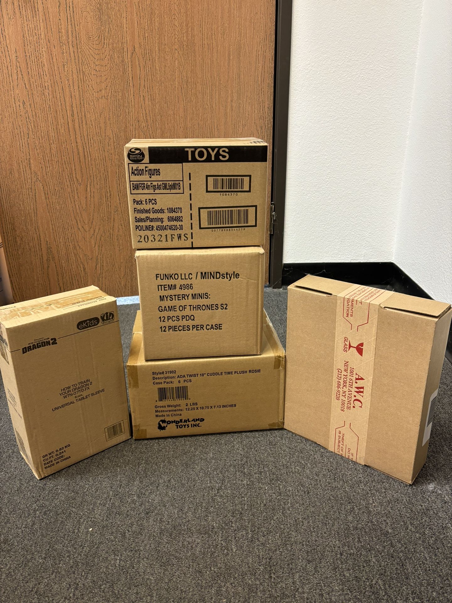 Wholesale Liquidation Lot Of 5 Unopened Cases Toys Plush, Figures, Funko Watches